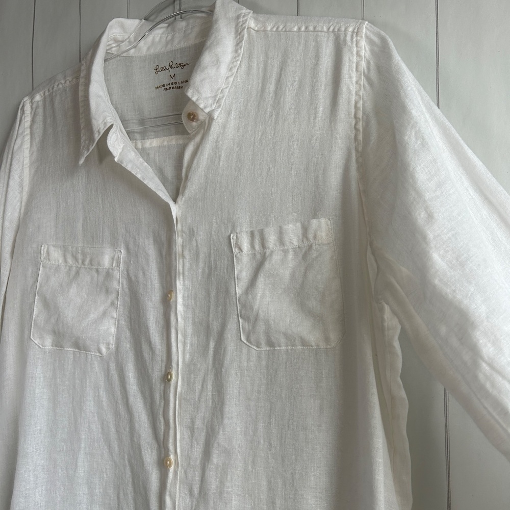 Lilly Pulitzer women size M Sea View linen button down shirt white long sleeve - Picture 7 of 14